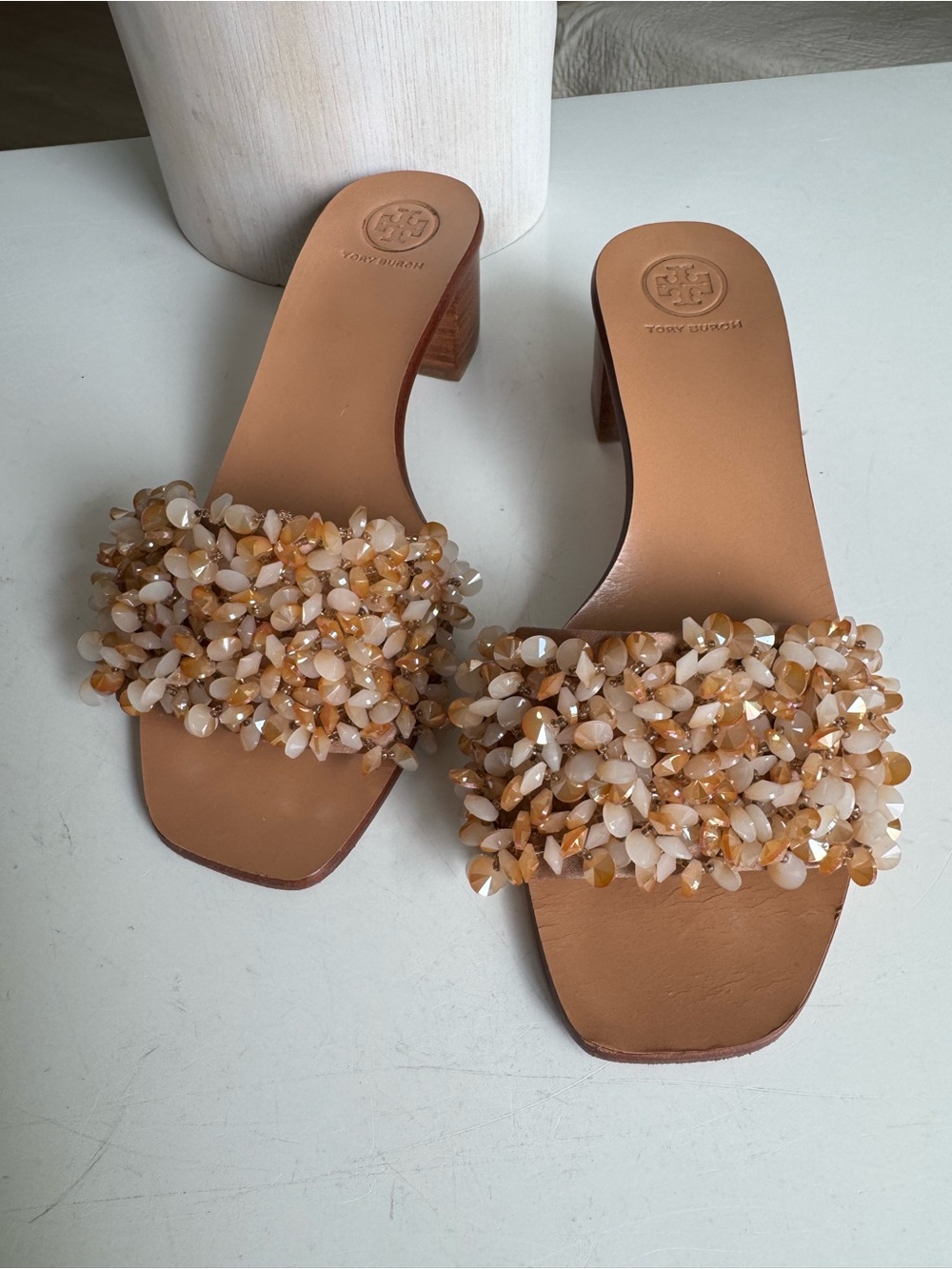 Tory Burch Embellished Beaded Heeled Sandals – Size 6.5